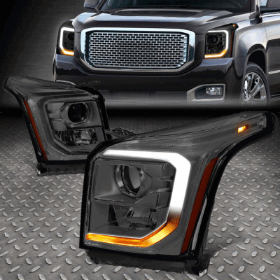 [LED DRL SIGNAL]FOR 15-20 GMC YUKON XL SMOKED/AMBER PROJECTOR HEADLIGHT LAMPS