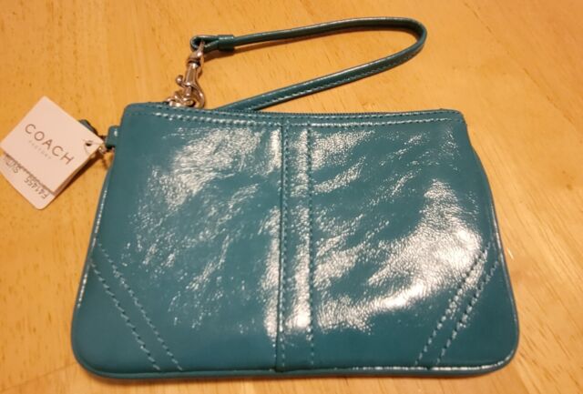COACH Hampton Patent Leather Wristlet in Turquoise #F41455. NWT!