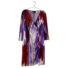 Dana Buchman Abstract Print Dress 3/4 Sleeve Ruched Bodycon L 327