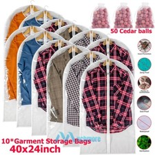 10pc 40" Garment Bag Suit Dress Storage Zipper Dustproof Coat Cover  Cedar Ball