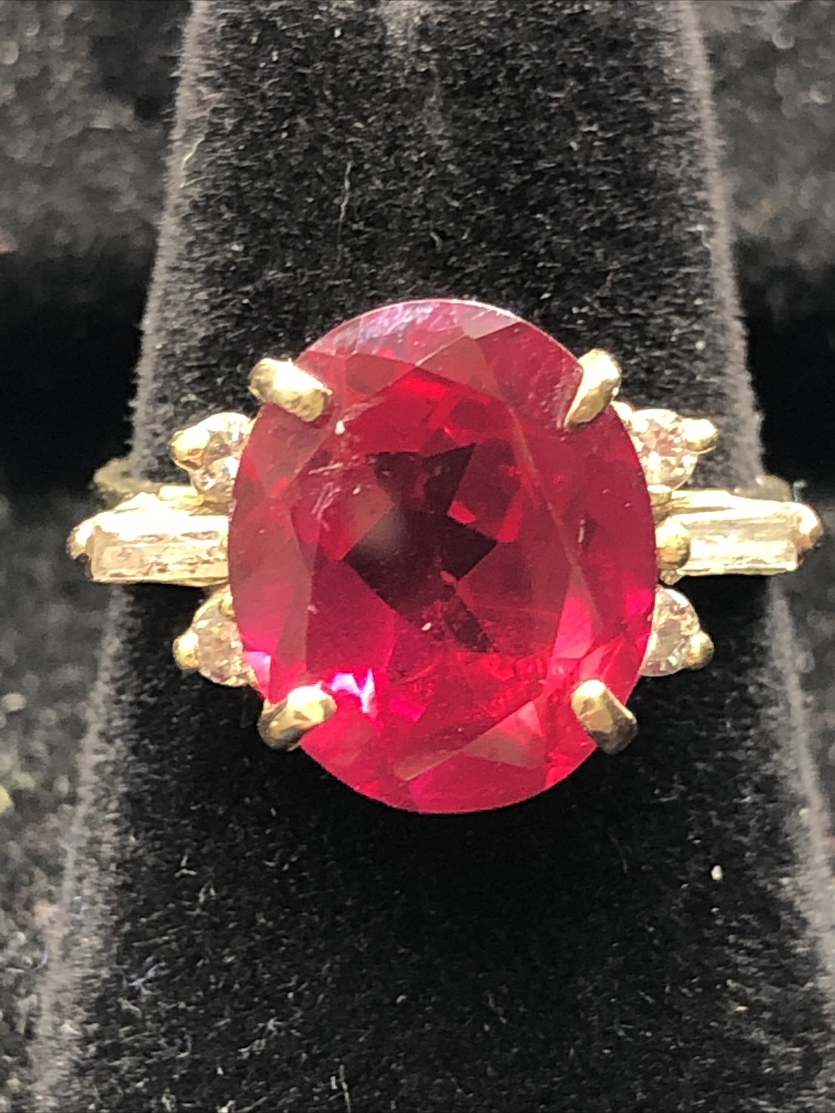 Solid 14K Yellow Gold 5.33CTW Created Ruby Ring w… - image 1