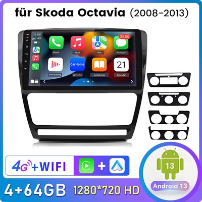 4+64G Android 13 10.1'' Autoradio Navi SWC CarPlay Für Skoda Octavia II 2008-2013