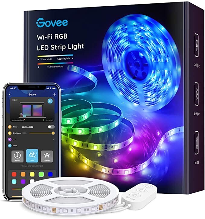 Govee smart led rgb strip lights 16. 4' wifi work with alexa and google assistant