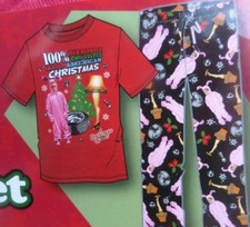 A Christmas Story 2-PC T Shirt Micro Fleece Pajama Sleep Set Men's Size L NWT