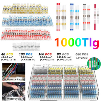1000 x Lötverbinder Schrumpfverbinder Sortiment Stoßverbinder Kabelverbinder Set