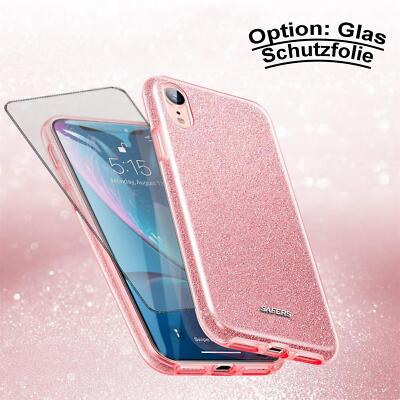 Glitzer Schutzhülle Handy Hülle Silikon Tasche Slim Cover Case Glas Schutz Folie