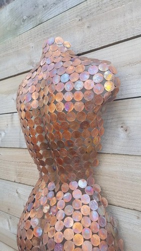REAR 2p Coin Copper Metal Wall Art Rear Female Torso Sculpture Abstract Decor - Picture 4 of 7