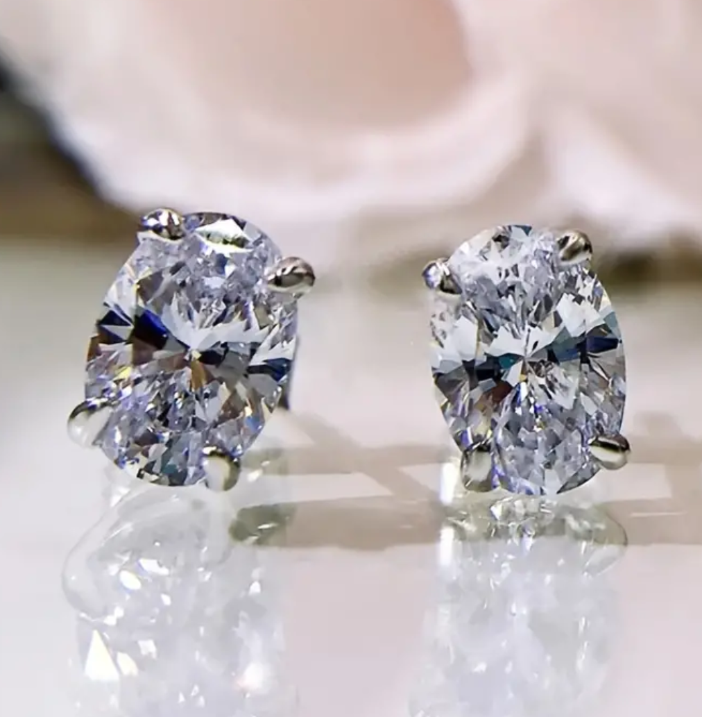 2ct Lab Created Oval Cut Diamond Solitaire 18K Stud Earrings White