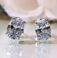 2ct Lab Created Oval Cut Diamond Solitaire 18K Stud Earrings White Gold Plated