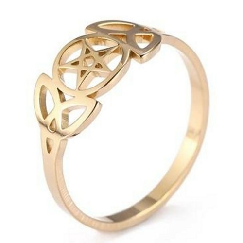 Triple Goddess Ring Gold PVD plattiert Edelstahl Pentakel Halbmond Mondband - Bild 4 von 5