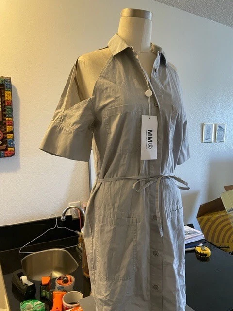 New MM6 Maison Martin Margiela COLD SHOULDER Shirt Dress Tunic EU Sz-40/US-4 NWT