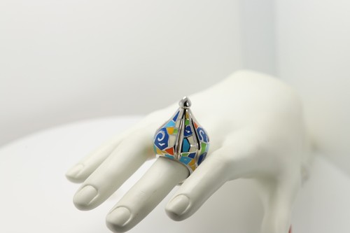 Art Ring Sterling Silver famous artist Gaudi Enamel Inspired Artistic Ring - Picture 13 of 15