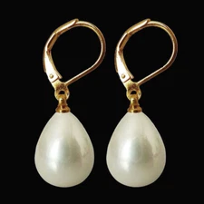 Pretty Real Huge AAA 14X17MM South Sea White Shell Pearl Drop Earrings 14K Gold