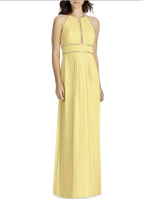 Jenny Packham Gown Size 16 Gown Yellow Embellished Lux Chiffon Beaded Trim Dress