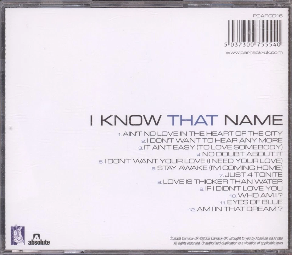 Paul Carrack I Know That Name CD Europa Carrack-UK 2008 PCARCD16 - Bild 2 von 3