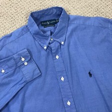 Ralph Lauren Yarmouth Mens 17 34/35 Blue Pinpoint Oxford Button Down Shirt L/S