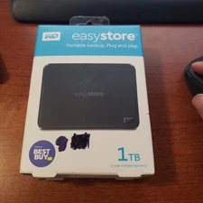 New In Box WD Easystore 1TB External USB 3.0 Portable Hard Drive Black