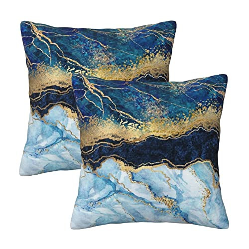 Navy Blue Gold Marble Teal Farmhouse Pillow Covers 18x18