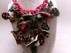 Vintage Celluloid Necklace Colorful Dangle Charms Choker Bib Red Chain Old — photo 7