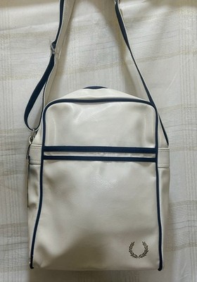 Fred Perry White and Navy Leather-Look Messenger Bag