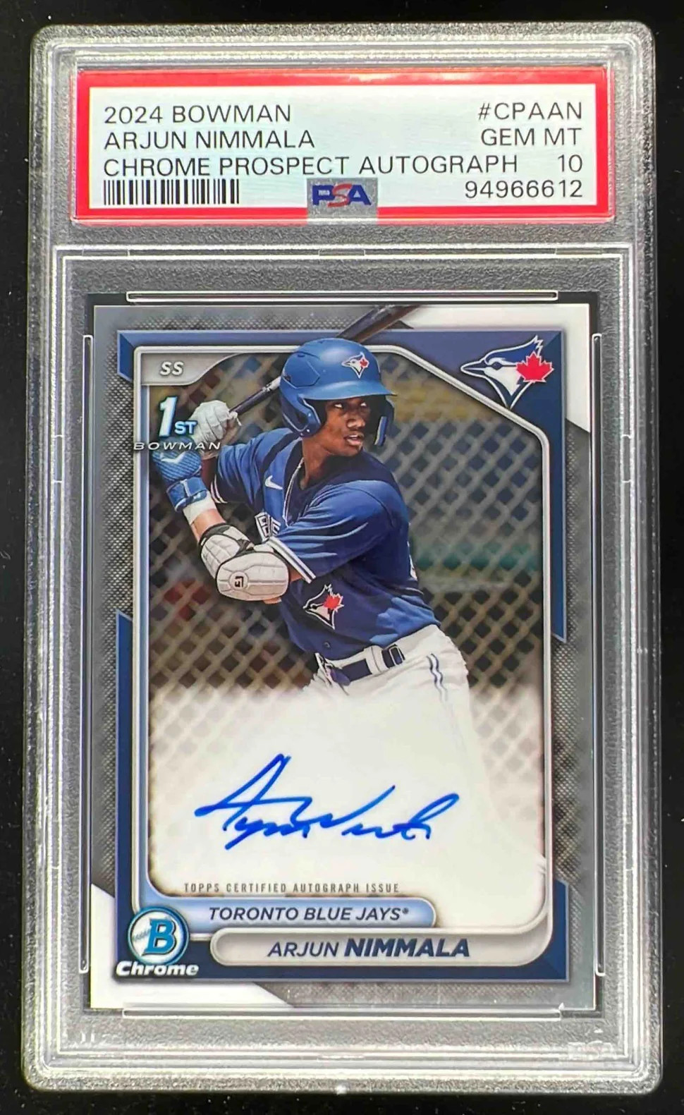 2024 Bowman Chrome Autographs #CPA-AN Arjun Nimmala RC Auto PSA 10
