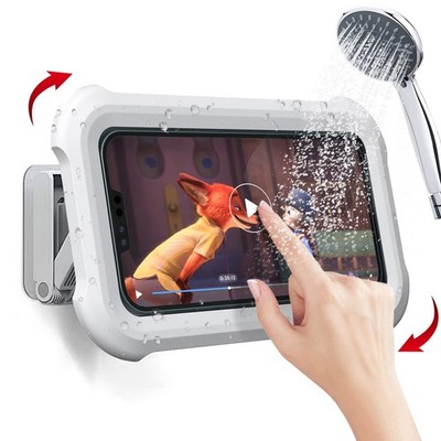 Upgraded 480° Rotating Shower Phone Holder Waterproof Case Universal, White 