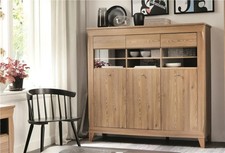 Glass Display Cabinet Large Sideboard Buffet Unit LED Light Country Oak Berg