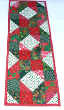 New Handmade Christmas Quilted Patchwork Table Runner 10" x 29" red green white