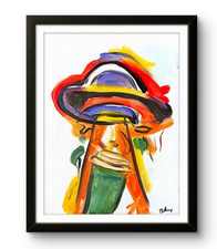 BPR Studio  UFO and Coffee Abstract Neo Expressionist Painting 14x11 Canvas
