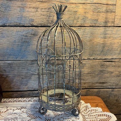 Wrought Iron Bird Cage Domed Top - Open Bottom - 15  Tall - Vintage