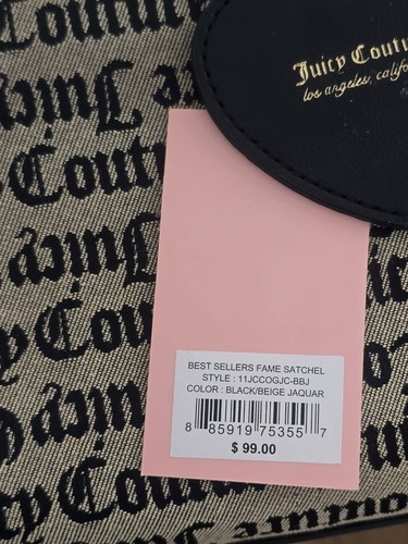 Juicy Couture Black Beige Jaquar Bestsellers Fame Satchel Bag Purse NWT $99 - Picture 13 of 13