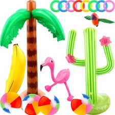 Cotiny 18 Pack Inflatable Palm Tree Cactus Ring Toss Beach Ball Multicolor