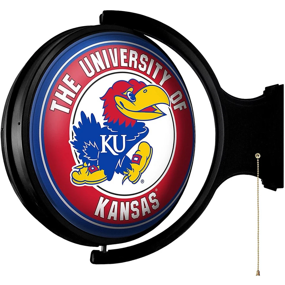 Kansas Jayhawks KU Rock Chalk Original Round Rotating Light Up Bar Man Cave Sign - Image 3 of 4