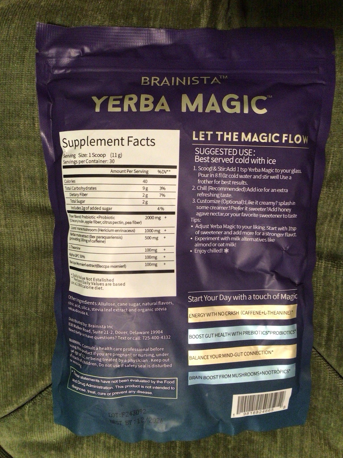 BRAINISTA Yerba Magic Peach Mango 30 Servings Energy Probiotic Prebiotic