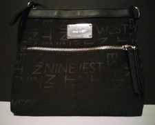 Nine West Medium Adjustable Crossbody Shoulder Bag Tone On Tone Signature Black