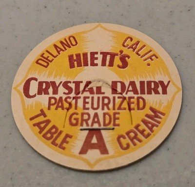 Delano California Milk Bottle Cap Crystal Dairy Table Cream 