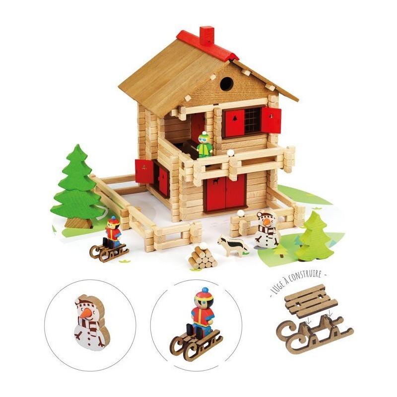 Chalet en Bois Jeujura Jeu de Construction Enfant Jouet Traditionnel Jura 215 Pcs