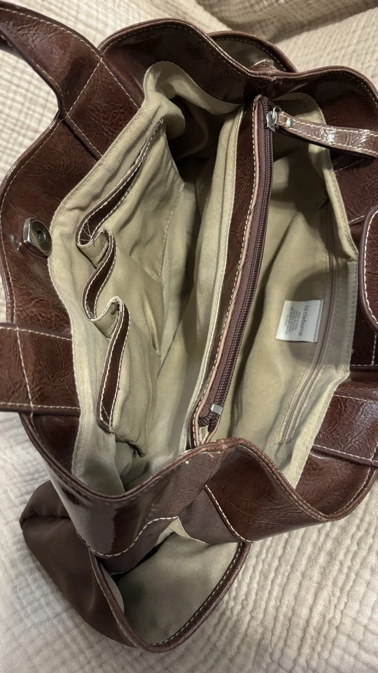 Bolso de mano vintage Liz Claiborne marrón chocolate grande asas dobles Foto 4 de 4