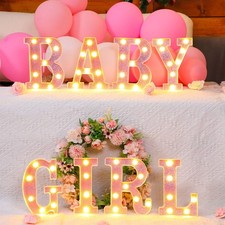 Set of 8 Pink Baby Shower Decoration for Girl Baby LED Letters Party Supplies...