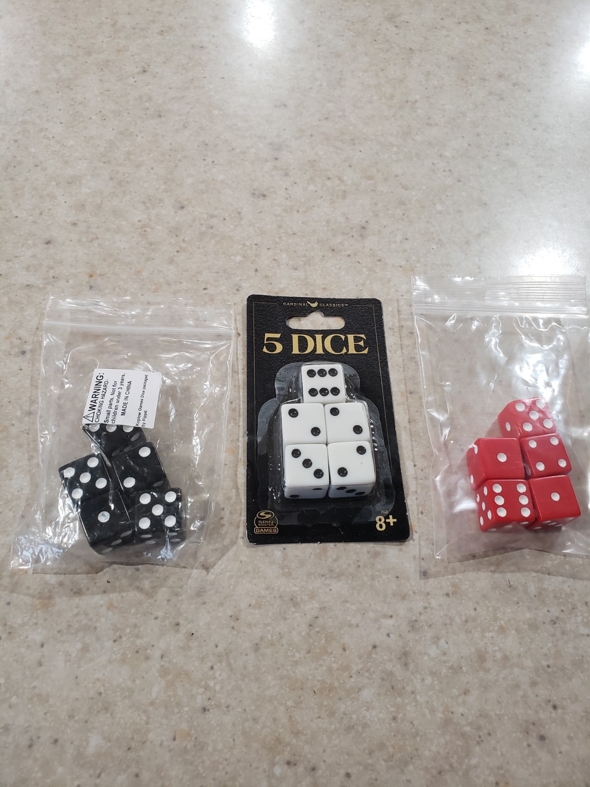 Dice Card Game Dice Red Black White 5 Each Total Of 15