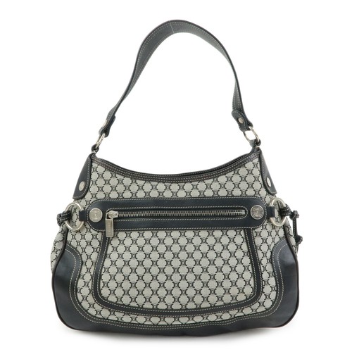 CELINE Macadam Canvas Leather Shoulder Bag Hand Bag Black Authentic Used F/S