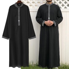 Embroidery Men Long Sleeve Muslim Clothing Saudi Jubba Arab Kaftan Thobe Robe