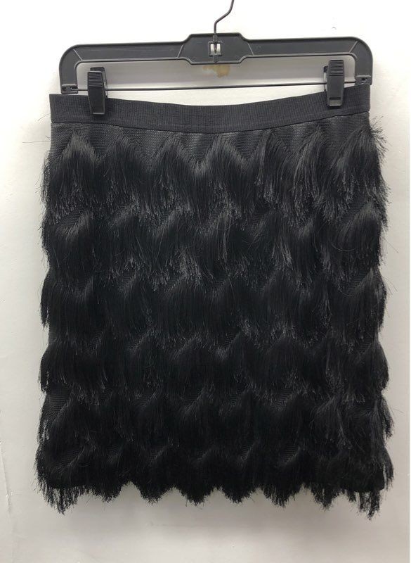 Ann Taylor Women's Black Tiered Fringe Mini Skirt Elastic Waist Sz 4