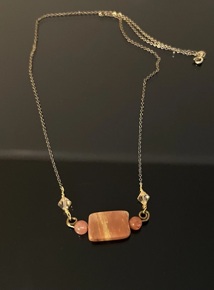 Cadena de plata de ley 925 chapada en oro de 10,5" ~ Piedra y cristales de cuarzo genuino Foto 4 de 4