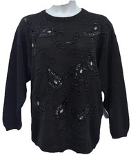VTG Victoria Harbour Size L Pullover Long Sleeve Embellished Sweater Black NWT