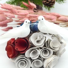 HNH 12 Pieces Decorative White Doves Birds Artificial Fake Birds with Clip fo...