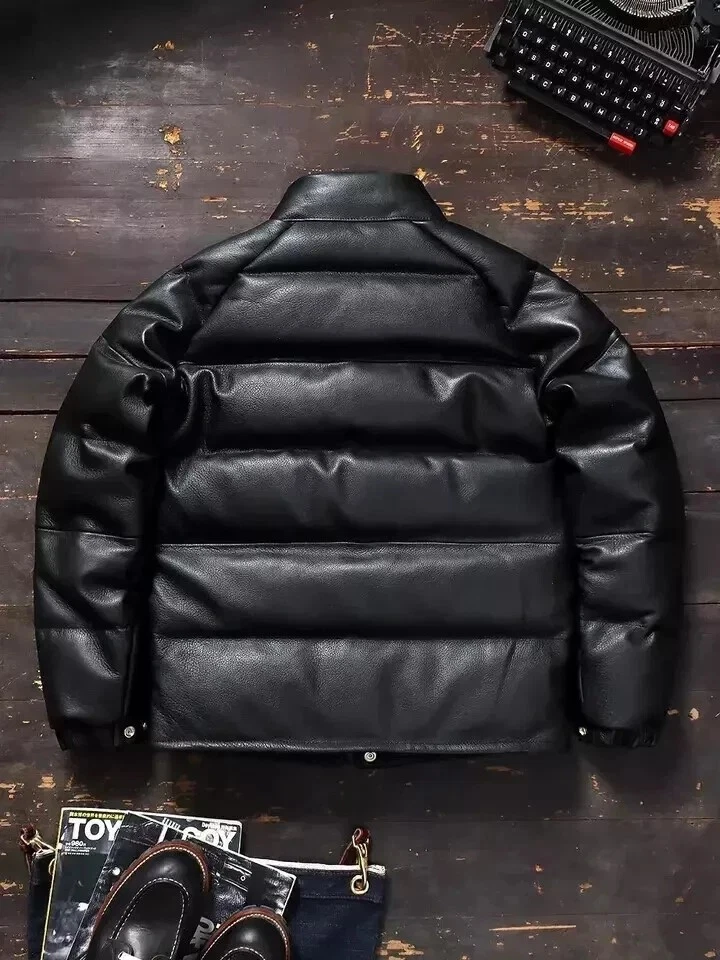 Chaqueta acolchada 100 % piel de cordero para hombre - color negro Foto 3 de 4