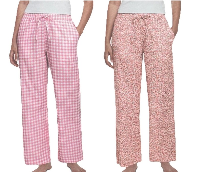 NWT!  Gap 2-Pack PJ Pants Women's Med Pink Floral & Pink Gingham 100% Cotton