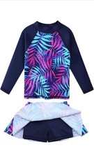 Girl's TwoPiece Long Sleeve Swimsuits UPF50 Rash Guard Kids Bathing Suit 12-ANS