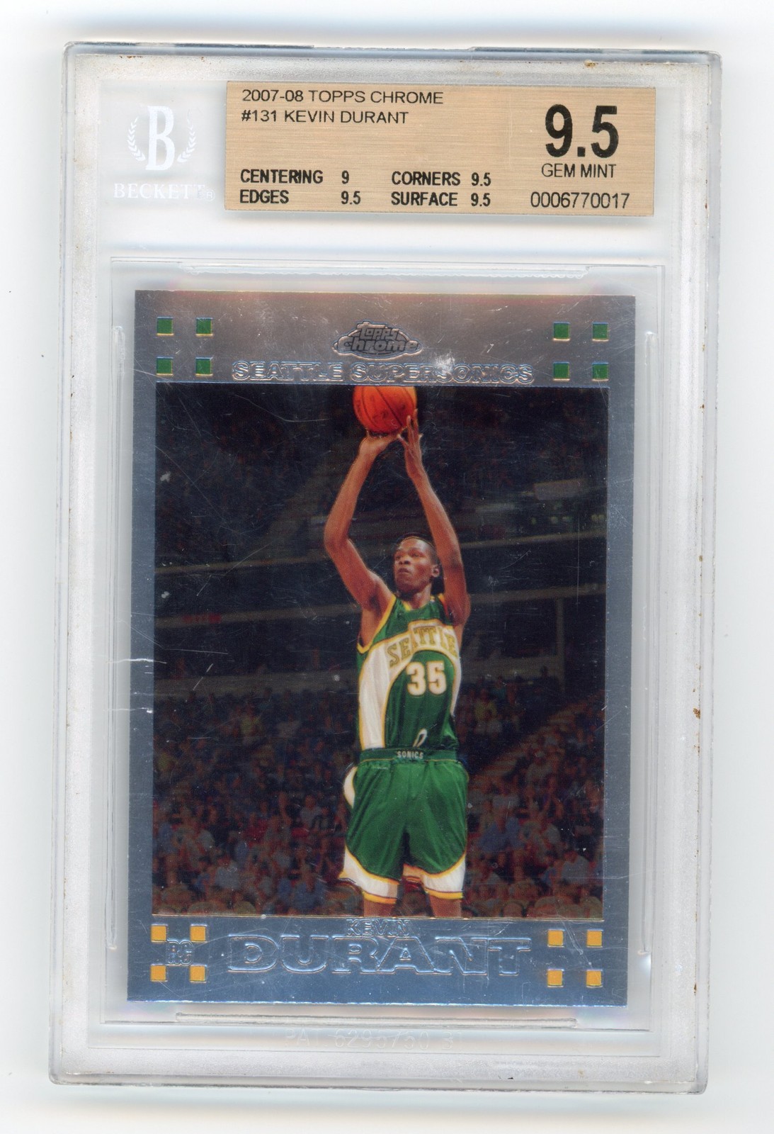 2007-08 TOPPS CHROME #131 KEVIN DURANT RC CHROME BGS 9.5 ROOKIE